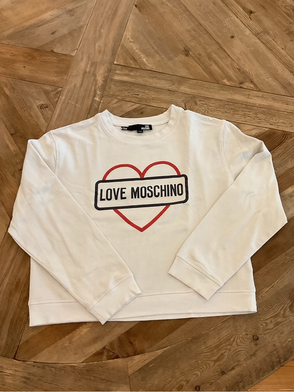 Love Moschino White Heart Logo Sweatshirt Pullover Crewneck Size 44 (US 8)